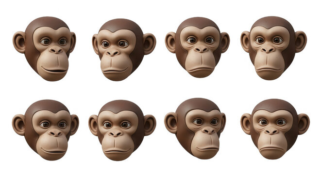 cartoon monkey heads with different expressions white background for educational or humorous content