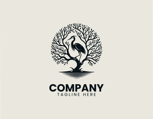Obraz premium Heron Bird Tree Silhouette Minimalist Black Vector Logo Nature Wildlife Desig