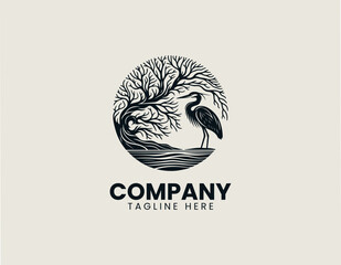 Obraz premium Heron Bird Tree Silhouette Minimalist Black Vector Logo Nature Wildlife Desig