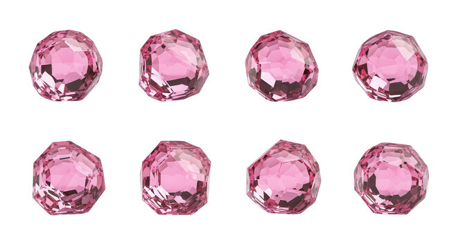 pink gemstones in a row on a white background suggesting luxury and jewelry for design and product visuals