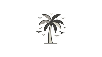 Obraz premium Minimalist palm tree icon with birds in flight.