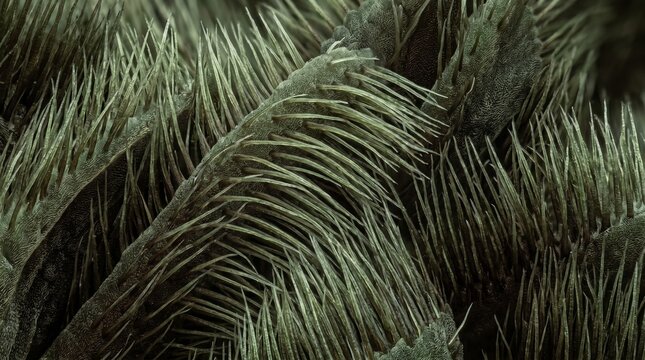 Extreme Microscopic View of Biological Surface with Delicate Hair-Like Bristles and Scales