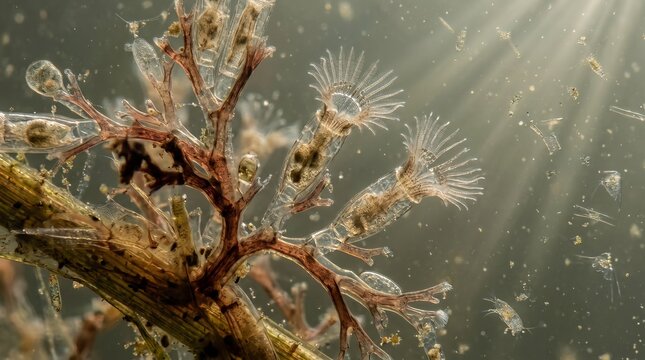 Incredible Microscopic Image of Various Freshwater Aquatic Microorganisms and Plankton.