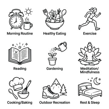 Healthy Lifestyle Icons Representing Daily Activities.
