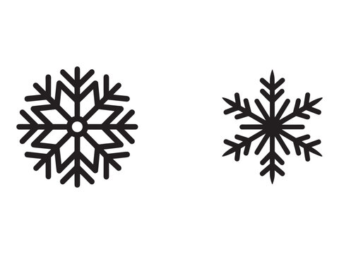 Two black snowflakes on white background  winter weather icons  snowflake designs  frosty patterns