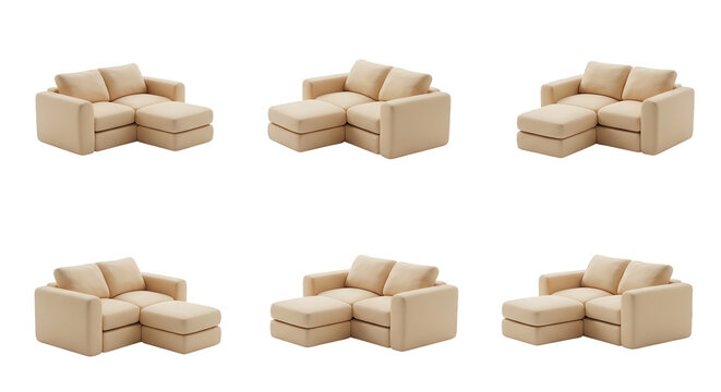 beige sectional sofa set on a white background different angles and perspectives for product display and interior design