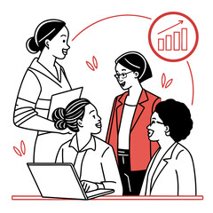 Fototapeta premium Diverse group of women collaborate on business strategy, achieving professional growth with successful market analysis and team support