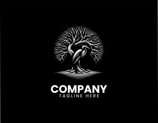 Obraz premium Heron Bird Tree Silhouette Minimalist Black Vector Logo Nature Wildlife Desig