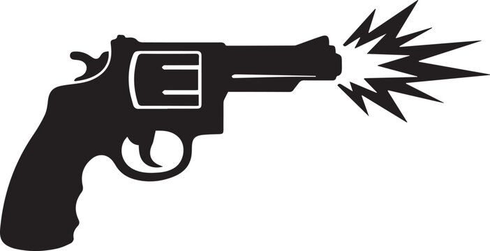 Black revolver gun firing with explosion effect Vector