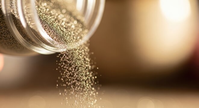 Close-up of Ground Spices Pouring from a Glass Jar onto a Surface.
