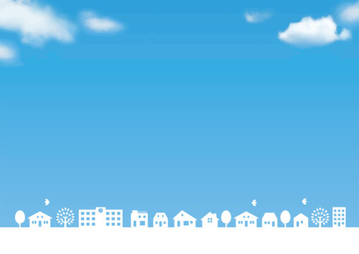 青く晴れた空と白い街のシンプルな背景
