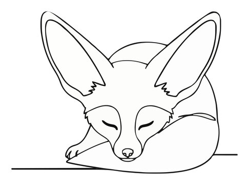 Minimalist line art fennec fox sleeping peacefully i.... Generative AI