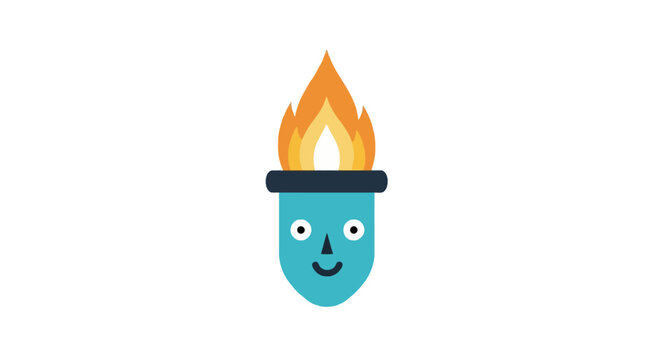 Creative blue character head with burning flame on top