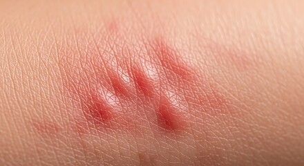 Fototapeta premium Close up of red inflamed skin with bumps, possibly an allergic reaction or insect bites.