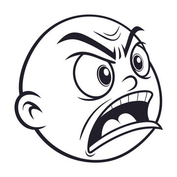Aggressive cartoon character face with angry expression screaming loud representing rage fury frustration and intense emotion line art vector design