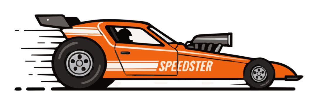 Drag racing dragster speeding flat vector illustration. Generative AI