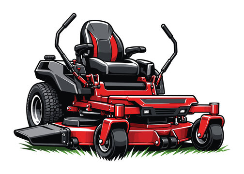 Commercial lawn mower illustration. Zero turn mower equipment graphic. Landscaping and lawn care service design
