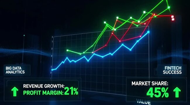 Corporate financial success graph with big data analytics and fintech growth rates