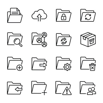 Folder with Document File Line Icon for Data Management System. vector