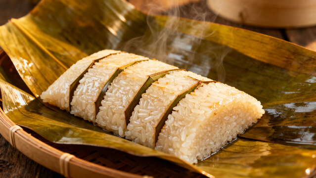 Traditional Nasi Jaha Bamboo Cooked Rice from North Sulawesi Indonesia.