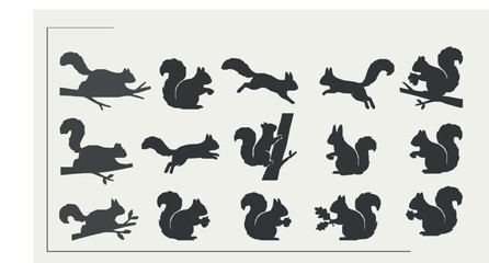 Fototapeta premium Squirrel Silhouette Bundle Vector Collection with Wildlife Poses and Bushy Tail Designs