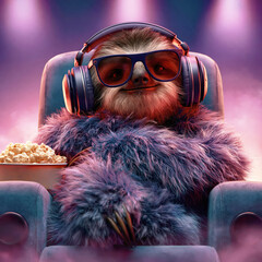 Fototapeta premium Cute Sloth Movie Night Avatar – AI Generative