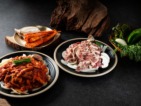 Raw duck meat seasoned with various spices