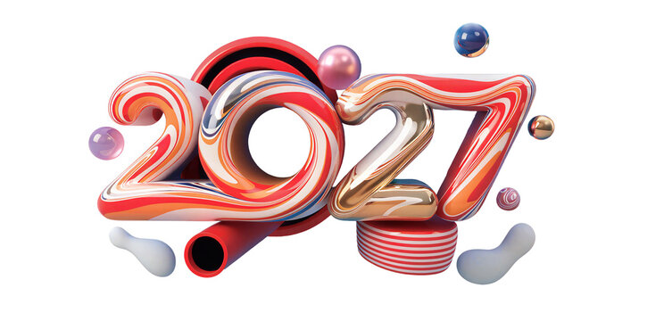 Creative 3D 2027 New Year Typography Isolated On Solid White Background.