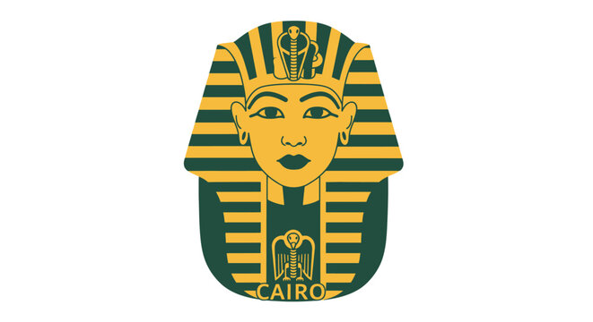 Colorful Ancient Egyptian Pharaoh Mask Digital Illustration Artwork.