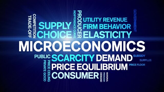 Microeconomics animated word cloud-text design animation tag kinetic typography seamless loop.