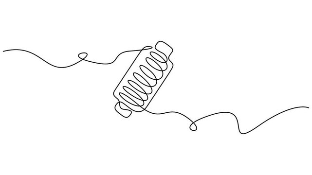 Thread spool continuous line drawing animation for sewing and tailor branding design. Minimalist thread spool line art animation representing tailoring, fashion craft, and sewing.