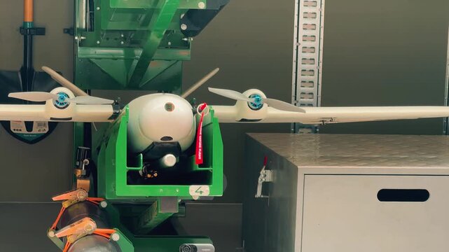 Armenian military drones stored inside a transport truck during a public exhibition in Yerevan, showcasing modern unmanned aerial vehicle technology, tactical combat surveillance equipment