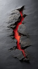 Obraz premium Abstract volcanic crack with molten lava flowing through black textured rock