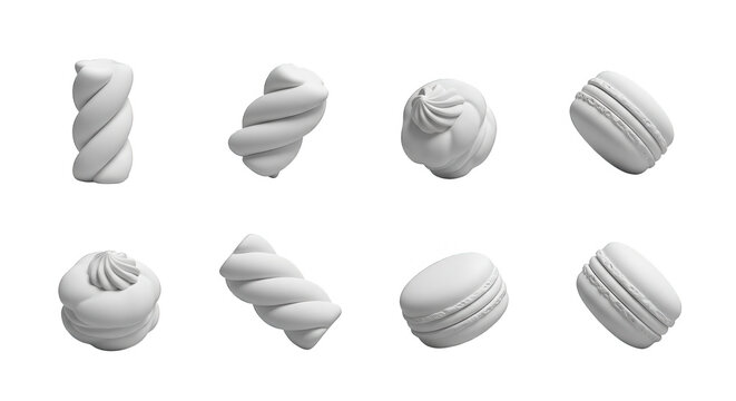 white 3d rendered sweets on white background studio shot ready for use as advertising or design elements