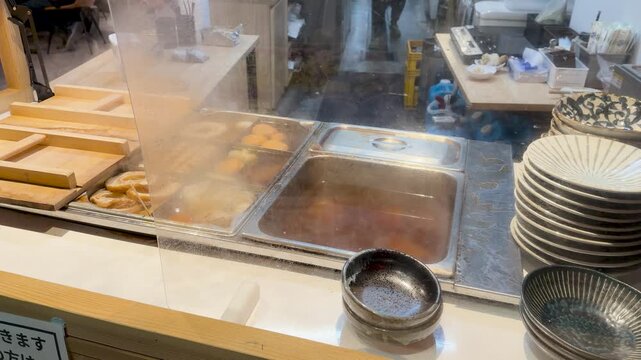 Steaming Japanese Oden Street Food Stall in Kanazawa Japan