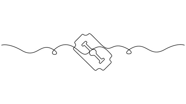 Razor blade continuous line drawing animation for barbershop and shaving product branding. Minimalist razor blade line art animation representing barber grooming, sharp cuts, and safety.