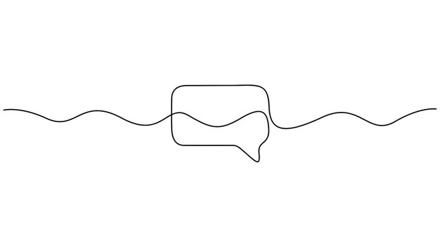 Speech bubble continuous line drawing animation for communication and social media branding. Minimalist speech bubble line art animation representing message, chat, and dialogue icon.