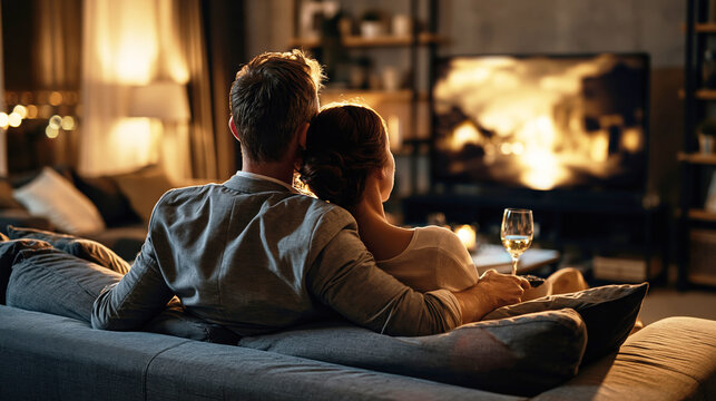Cozy Couple Watching TV at Home &ndash; Generative AI