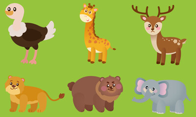 Naklejka premium Cute cartoon wild animals elements collection