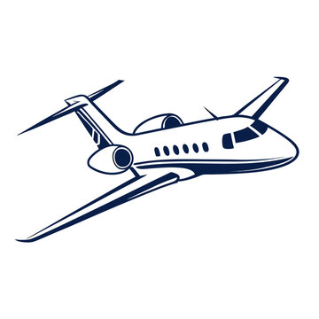 Modern private jet airplane in dark blue outline, sleek design, business travel, luxury transport, aviation, corporate jet