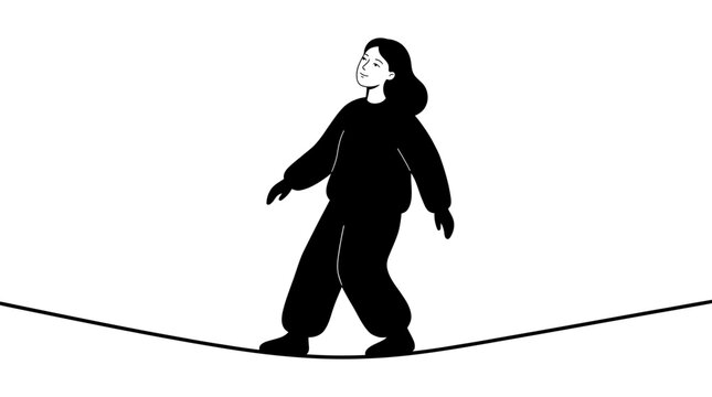Person walking on tightrope with balance.