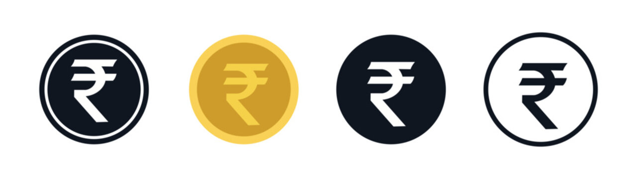 Indian rupee symbol icon set, INR currency sign and money symbol collection vector illustration