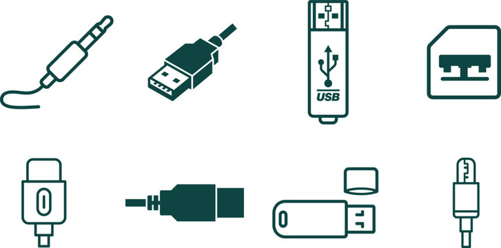 collection of various computer connectors and cables  electronic devices