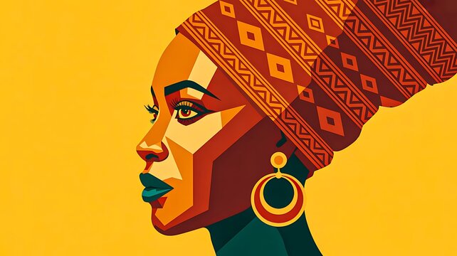 Colorful african woman portrait with traditional headwrap in vibrant geometric art style
