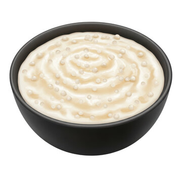 Creamy pearl tapioca dessert in black bowl isolated on white background