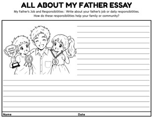 Fototapeta premium All About My Father Essay Writing Prompt Worksheets for Grades 4–6 | Personal Narrative Descriptive and Opinion Writing Activities for Father’s Day ELA
