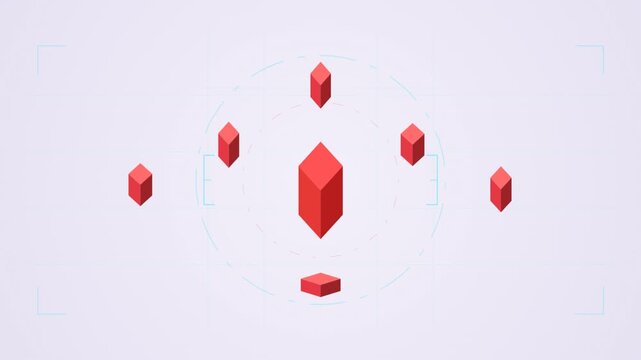 Minimalist motion graphics of isometric cubes rotating and changing color