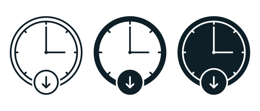Download Duration Icon with Clock and Down Arrow Symbol. Vector Illustration