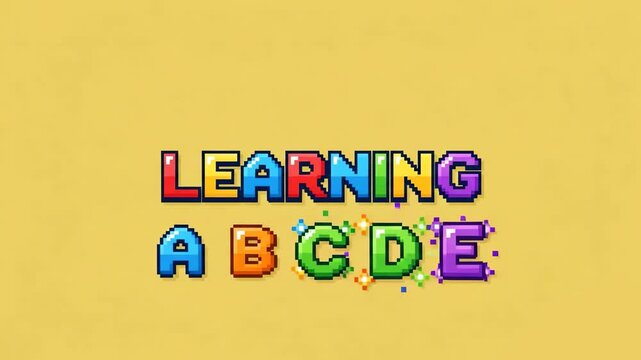 Bright and Colorful ABCDE Letters and Learning Title on Yellow Background