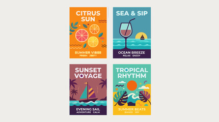 Fototapeta premium Vibrant Summer Themed Vector Illustrations Collection For Commercial Use